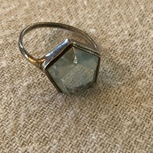 Oxidized sterling silver aquamarine pentagon ring